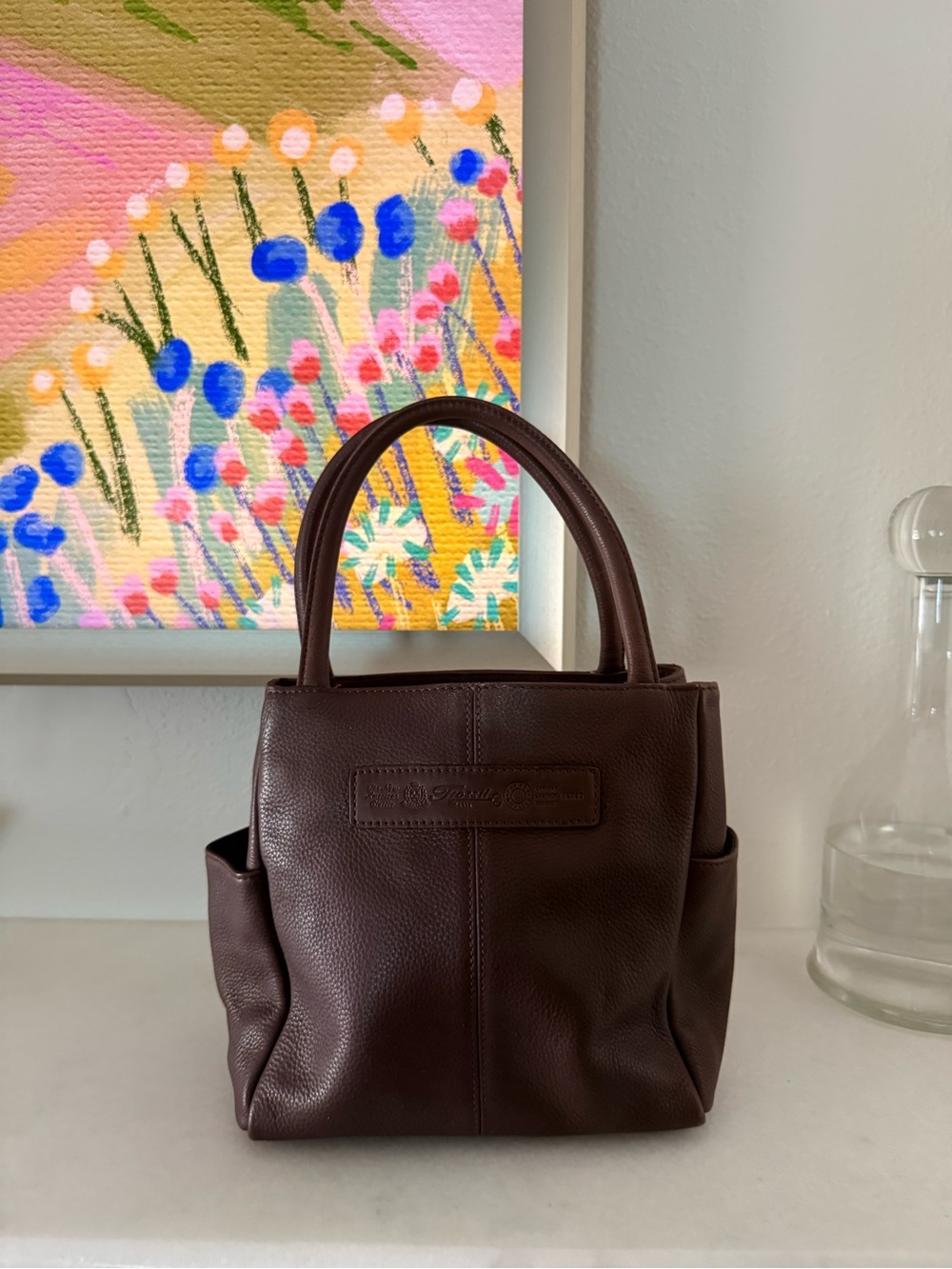 Fossil Dark Brown Leather Tote with Top Handles